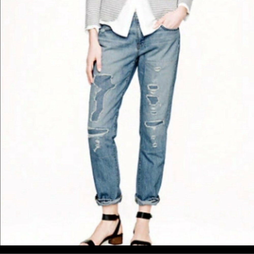 Jcrew Broken In Boyfriend Jeans Patch Distressed Denim